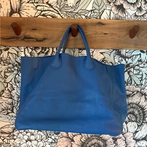Blue Leather Tote Bag